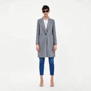 ZARA BASIC Grey Single Breasted One Button Long Pea
Coat 8293/617/802